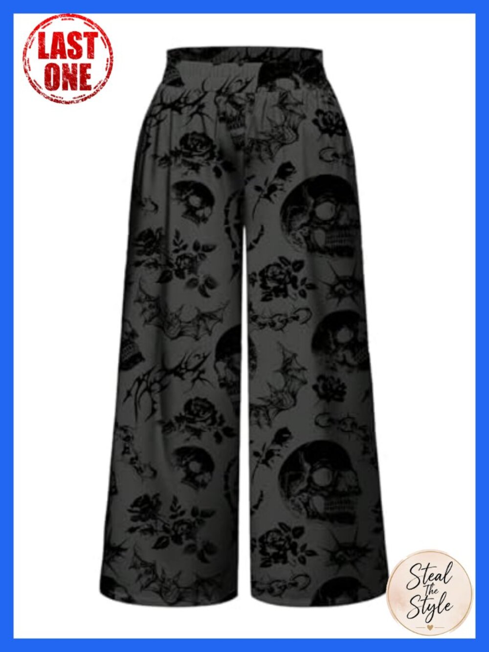 Wide Leg Y2K Goth Pants Plus Size Skull Print Palazzo Trousers